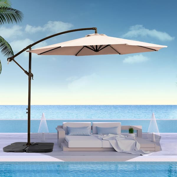 JEAREY 120 in. Innovative Tilt Design Offset Cantilever Umbrella in Beige