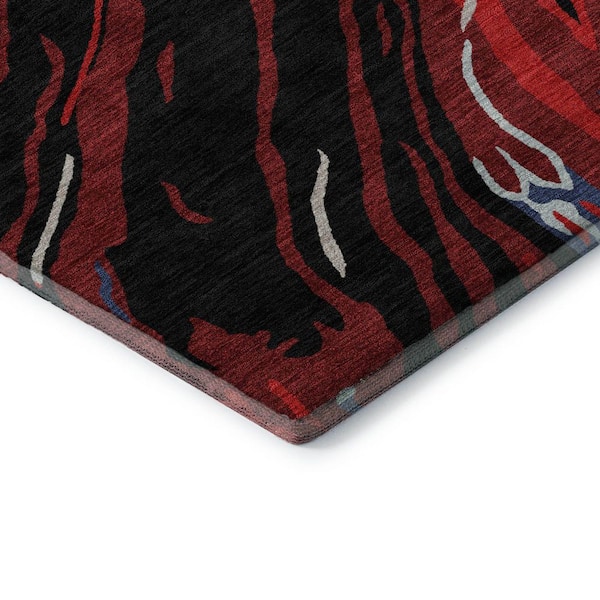 Mayfield Premium Machine Washable Abstract AMF1037 Black 3 ft. x 5 ft. Area Rug