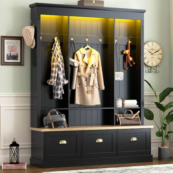 Harper & Bright Designs Black Elegant Wood Hall Tree Entryway