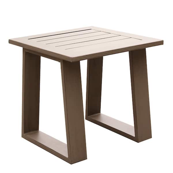 Zeus & Ruta 23 in. x 23 in. x 21 in. Outdoor Indoor Aluminum Square End Table Side Table in Wood Grained Finish for Living Room