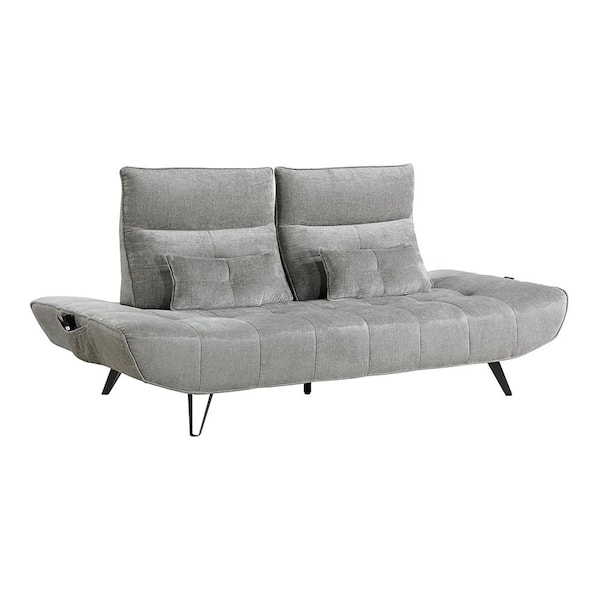 Lazzara Corydon 90.5 in. W Armless Chenille Rectangle Sofa with Power Adjustable Seat Depth in Gray