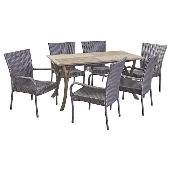 Noble House Monterey Gray 7-Piece Wood and Plastic Outdoor Patio Dining Set