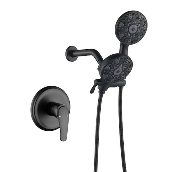Single Handle 2-Spray Shower Faucet, 6*6 Functions Shower Faucet with Hand Shower 2.5 GPM with Drip Free in Matte Black
