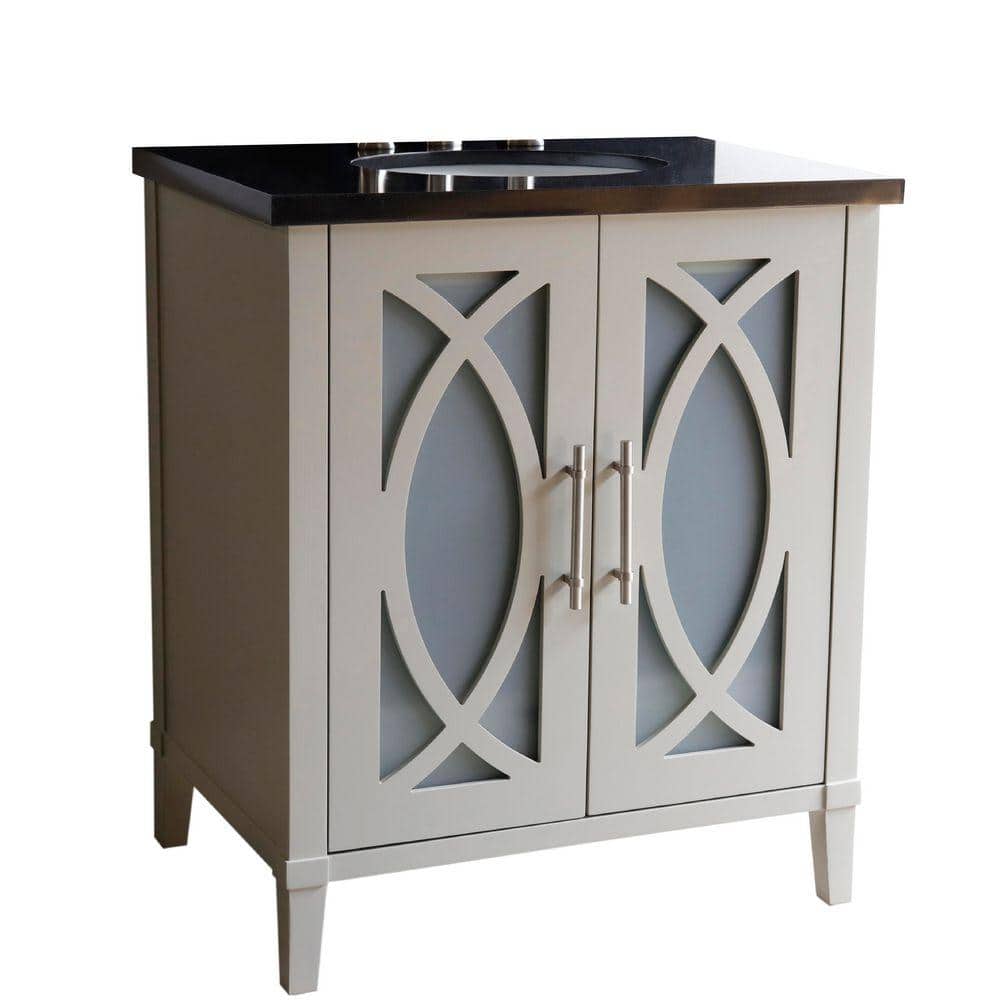 Brea 30 in. W x 22 in. D x 36 in. H Single Vanity in Light Gray with Granite Vanity Top in Black Galaxy with White Basin