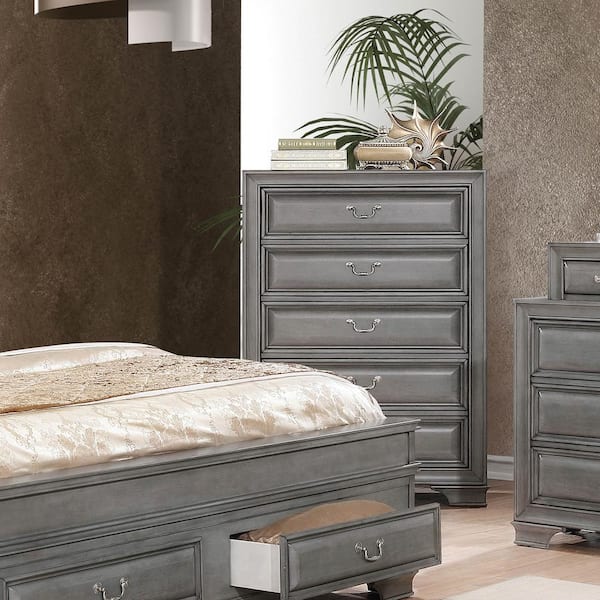 Furniture of America Liam Gray 5-Drawer 36 in. Chest of Drawers