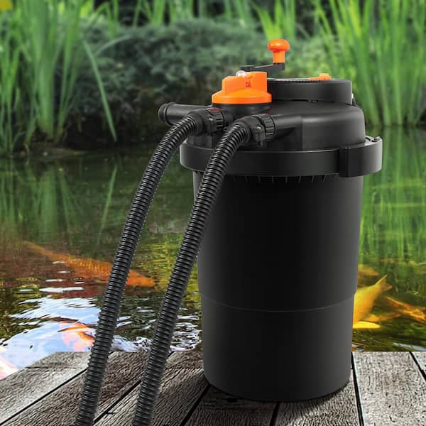 Pressurized UV pond outlet filter