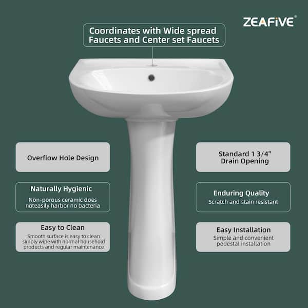 Zeafive 20 in. W x 31.5 in. H Modern Pedestal Bathroom Sink