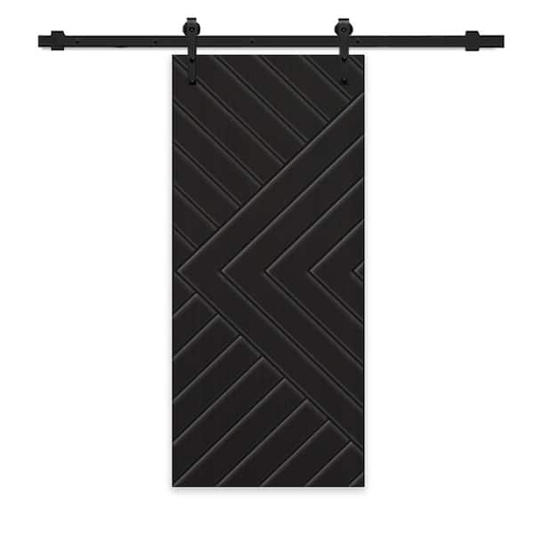 CALHOME Chevron Arrow 30 in. x 84 in. Fully Assembled Black Stained MDF Modern Sliding Barn Door with Hardware Kit