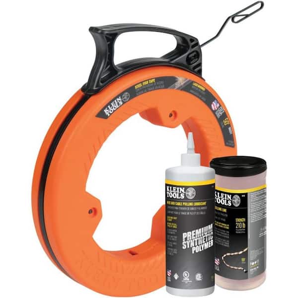 Lukyamzn 50 ft. Electrical Steel Wire Fish Tape, 1/8 in. Double Loop Tip with 500 ft. Pull Line and Wire Pulling Lubricant