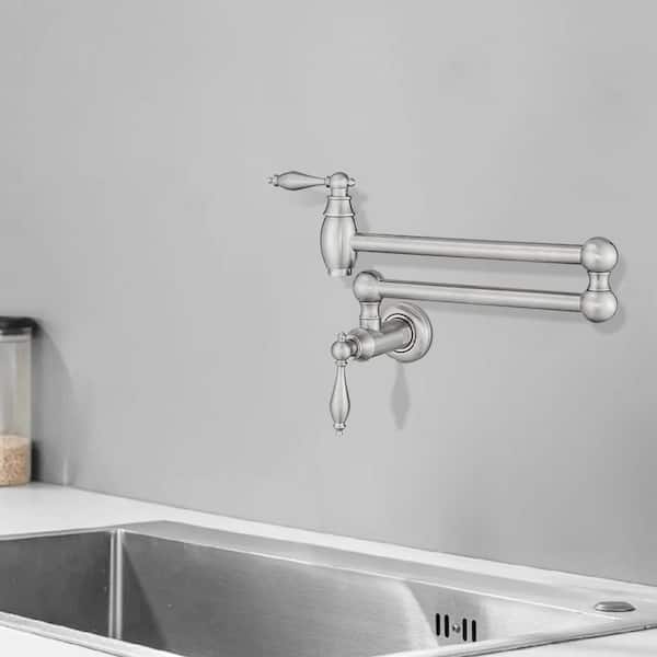 Traditional Wall Mounted Pot Filler with Soild Brass in Brushed Nickel