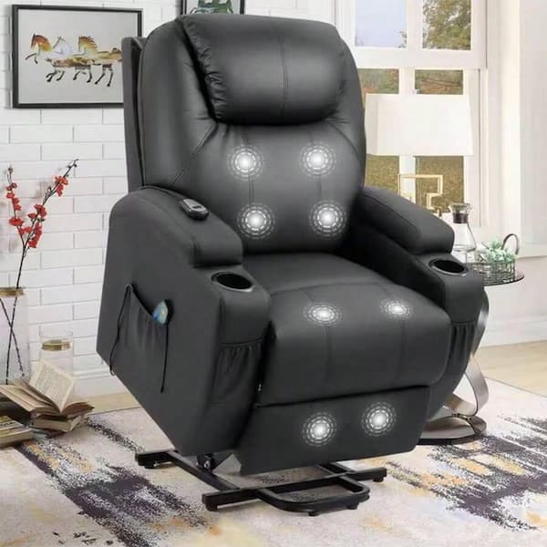 Black Leather Standard (No Motion) Recliner with Power Lift