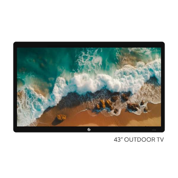 43" 4K UHD LED Partial Sun Outdoor TV + Wall Mount, IP54 Weatherproof, Tempered Anti-Glare Display