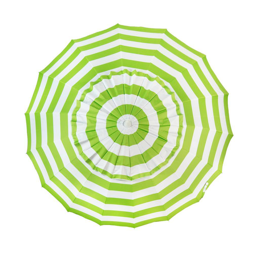 8 ft Lime and White Stripe Aluminum Patio Beach Umbrella
