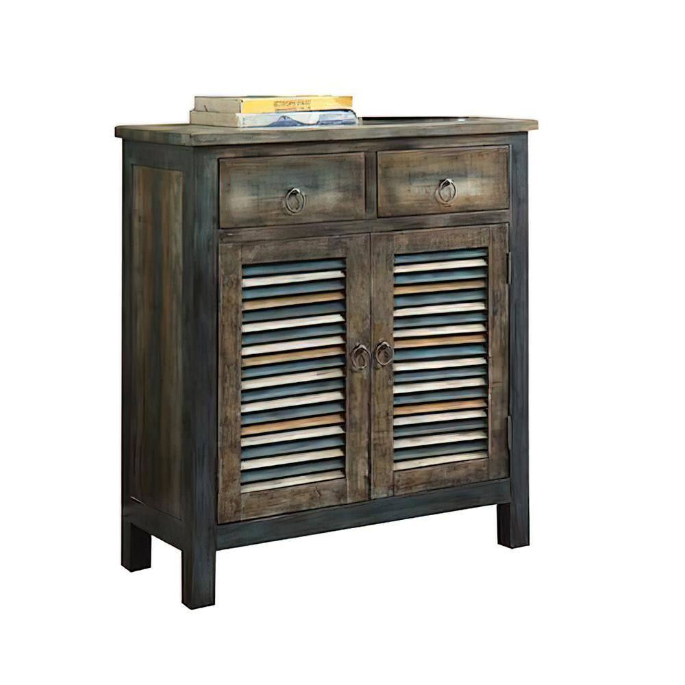 Antique Oak and Teal Vintage-Inspired Console Table with Storage