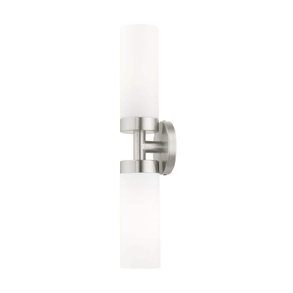 Sleek Brushed Nickel Outdoor Vanity Sconce with Satin Opal White Glass