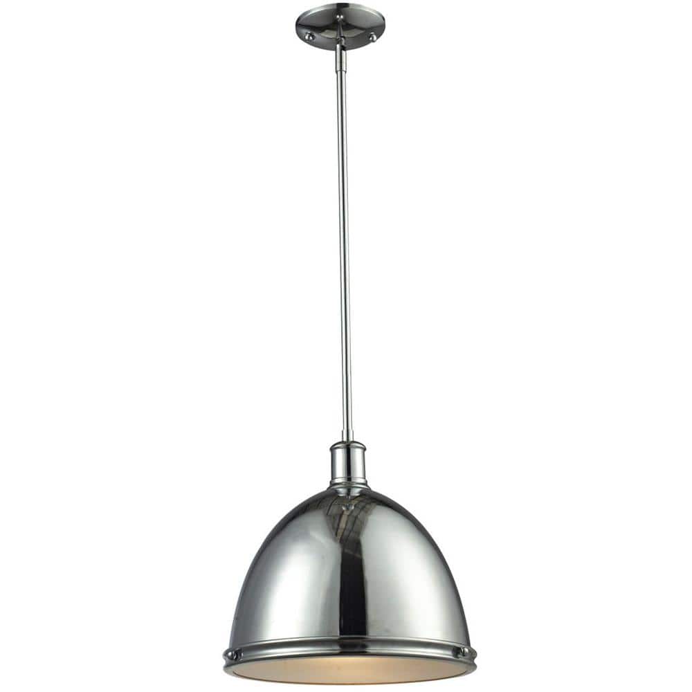 Mason 1-Light Chrome Shaded Pendant Light with Chrome Steel Shade with No B