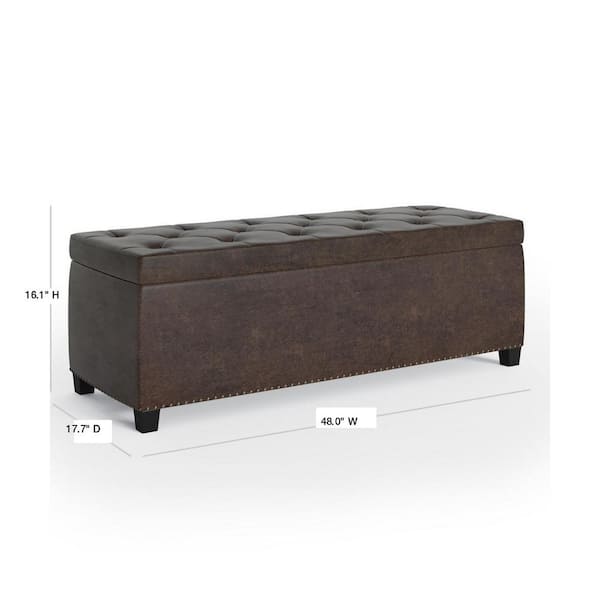 Simpli Home Hamilton 48 In Wide, Distressed Leather Ottoman Rectangle Bed