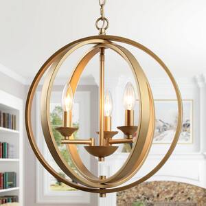 Modern Chandelier Pendant Light 3-Light Gold Globe Cage Dining Room Chandelier