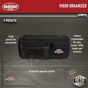 Auto Boss Visor Organizer Interior Car Accessory with Adjustable Elastic Straps and Zipped Pockets in Black