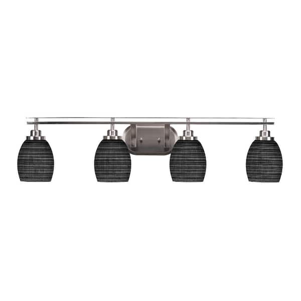 Unbranded Monroe 38 in. 4-Light Brushed Nickel Vanity Light with 5 in. Black Matrix Glass Shade no Bulbs Included