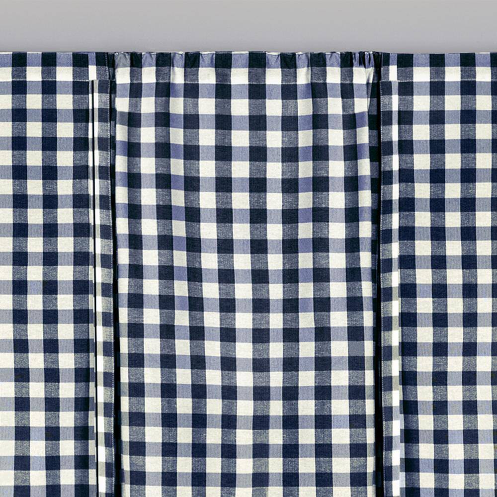 Navy Buffalo Check Light Filtering Tie-Up Curtain