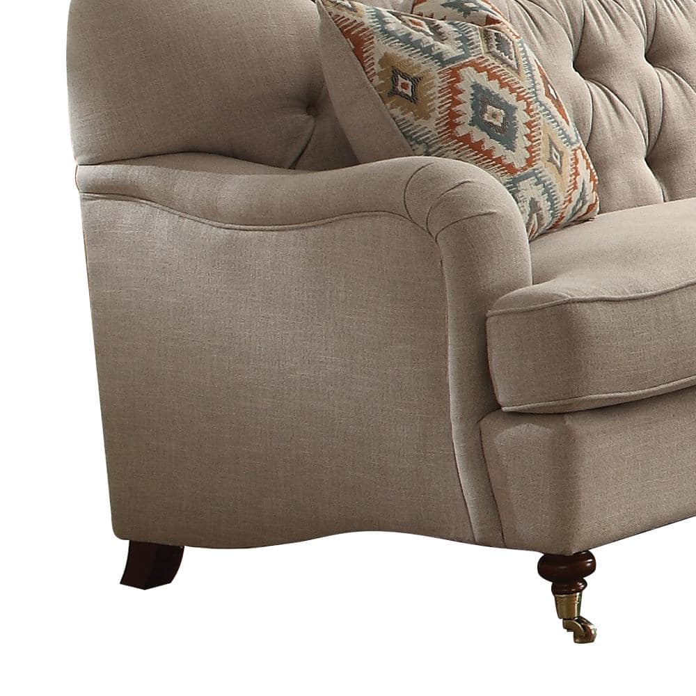 Alianza Classic Tufted Linen Reclining Sofa with Cup Holder in Beige