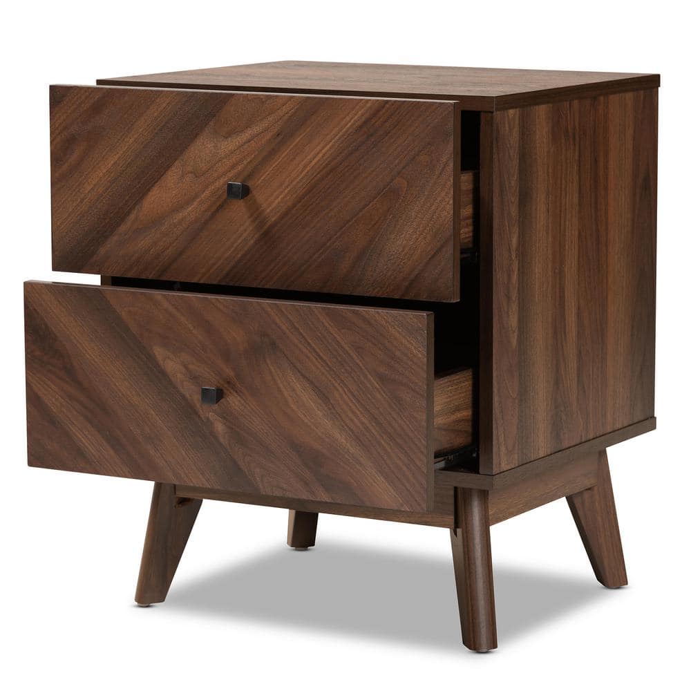 Walnut Brown Mid-Century Modern 2-Drawer Nightstand