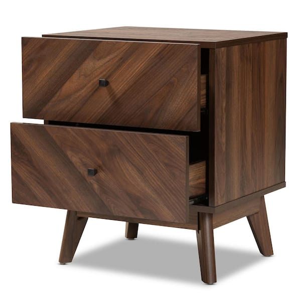 Baxton Studio Hartman 2 Drawer Walnut Brown Nightstand 22.75 in