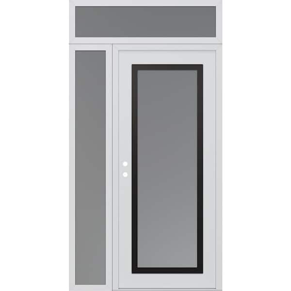 C1 48 in. x 96 in. Black P Right-Hand/Inswing Frosted Glass White/White Sidelite+Transom Steel Prehung Front Door