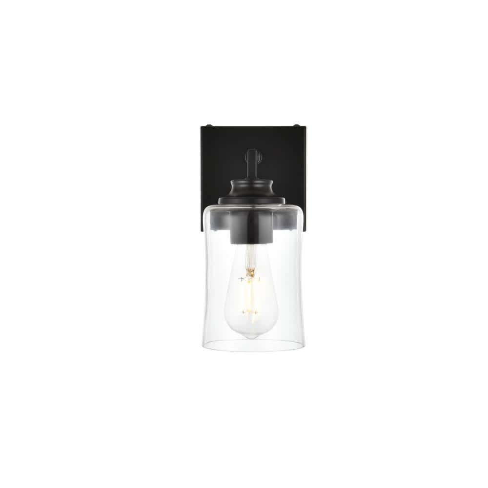 Simply Living 5 in. 1-Light Modern Black Vanity Light with Clear Bell Shade