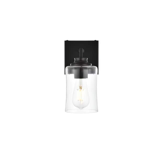 Unbranded Simply Living 5 in. 1-Light Modern Black Vanity Light with Clear Bell Shade