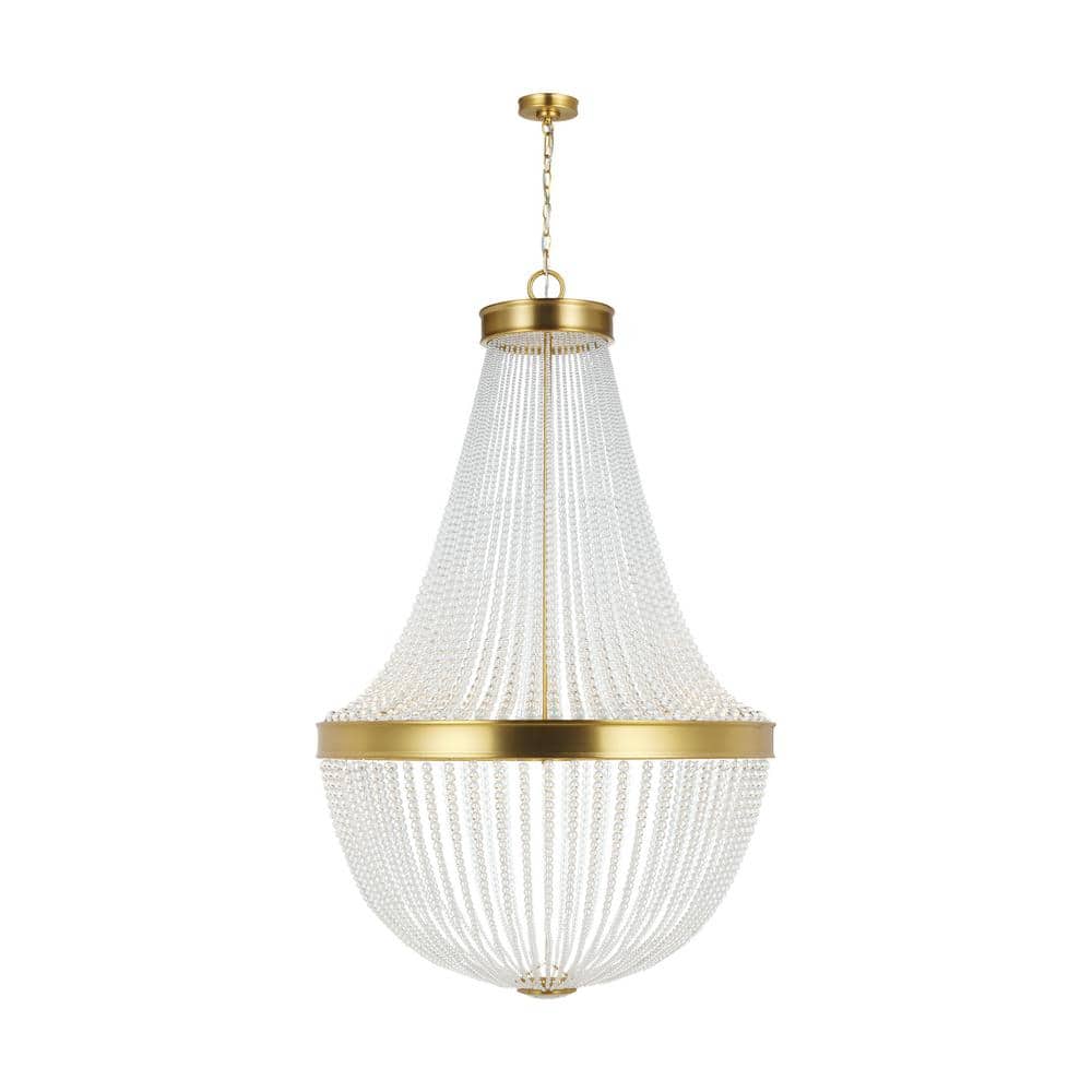 Burnished Brass Beaded 12-Light Empire Chandelier