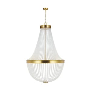 Summerhill 36 in. W x 57 in. H 12-Light Burnished Brass Indoor Dimmable Large Chandelier with No Bulbs Included
