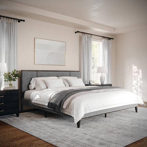 MARTHA STEWART Jett Gray Wood Frame King Platform Bed with 