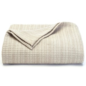 Beige Textured Woven Cotton Twin Blanket