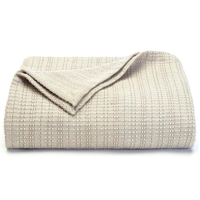 Bamboo Beige Textured Woven Cotton King Blanket