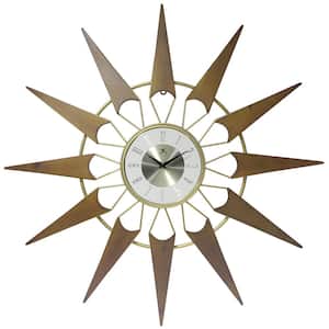 Nova Starburst Wall Clock - Wooden Rays, Gold Metal
