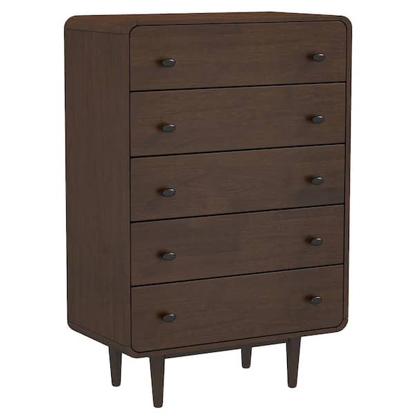 Ashcroft Furniture Co Modern Solid Wood Walnut Brown 5-drawer Shelby 32 in. W Bedroom Dresser