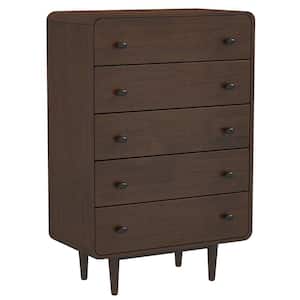 Modern Solid Wood Walnut Brown 5-drawer Shelby 32 in. W Bedroom Dresser