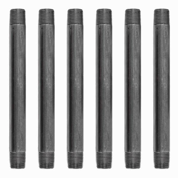 PIPE DECOR 3/8 in. x 8 in. Black Steel Nipple (6-Pack)