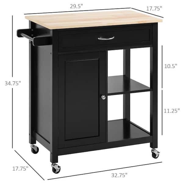Unbranded - Outdoor Grill Cart with Storage, Solid Wood Top, Drawer, for Outdoor & Backyard, Black