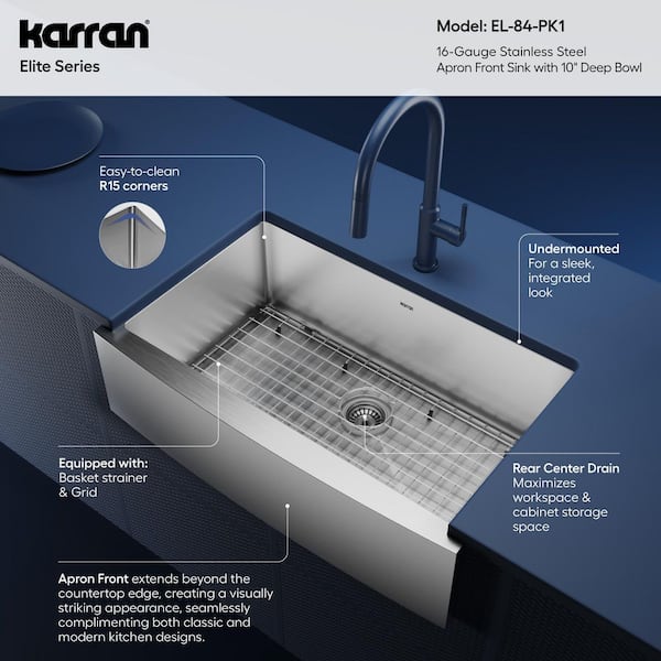 Karran EL-84 Stainless Steel 33 in. Single Bowl Farmhouse/Apron