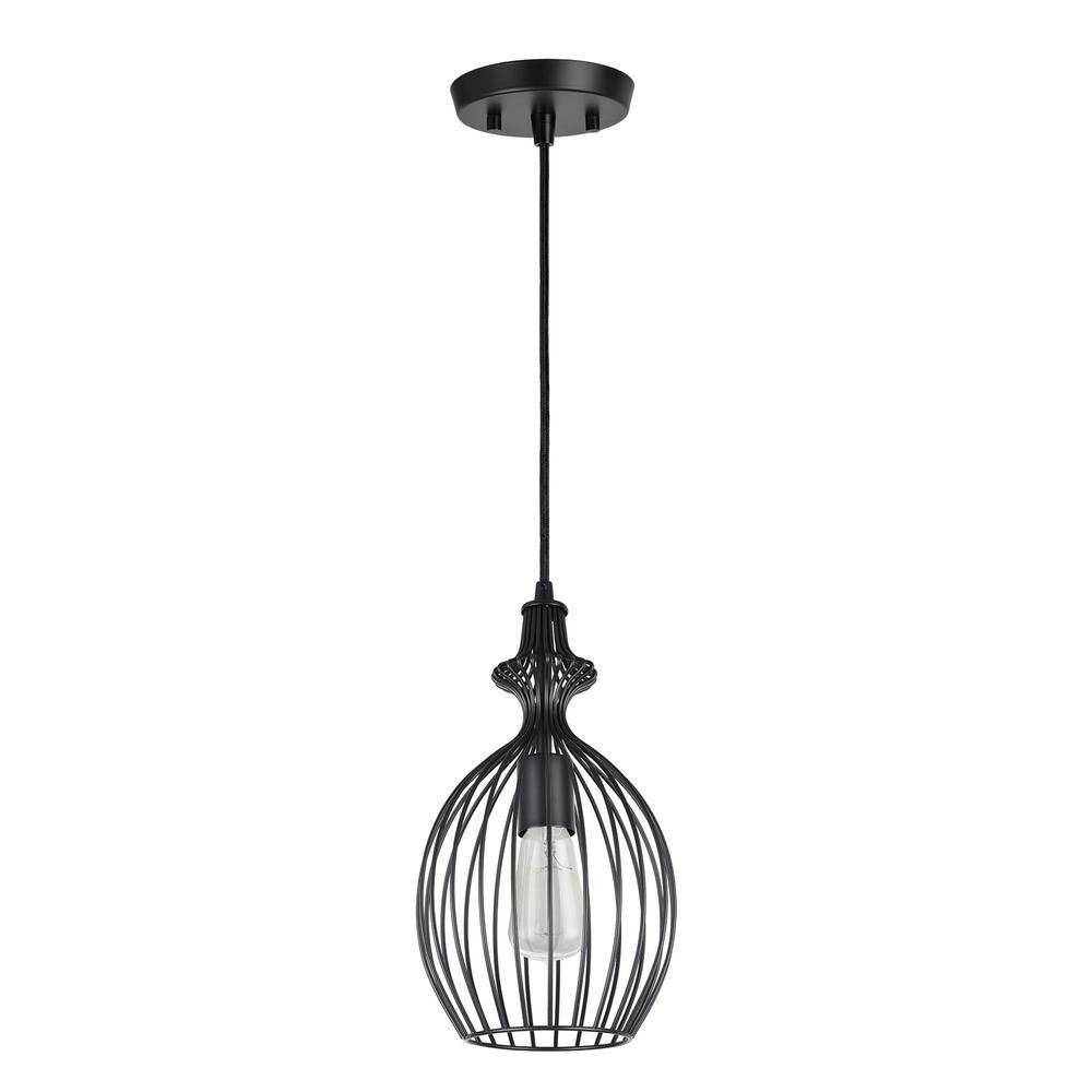 Matte Black Transitional Mini Pendant with Metal Wire Shade 8" Wide