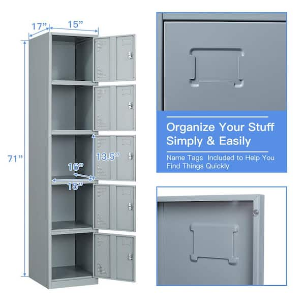 5-Tier Gray Locker Storage Cabinet with 5-Doors SN822C-212 - The