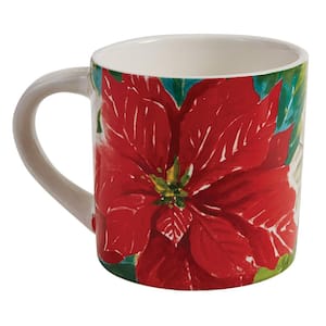 Poinsettia Pine 16 oz. Red Stone Mug - (Set of 4)