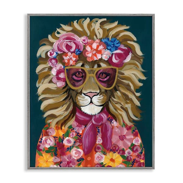 Stupell Industries Miami Living Lion by Yvette St. Amant Gray Framed Animal Giclee Art Print 30 in. x 24 in.