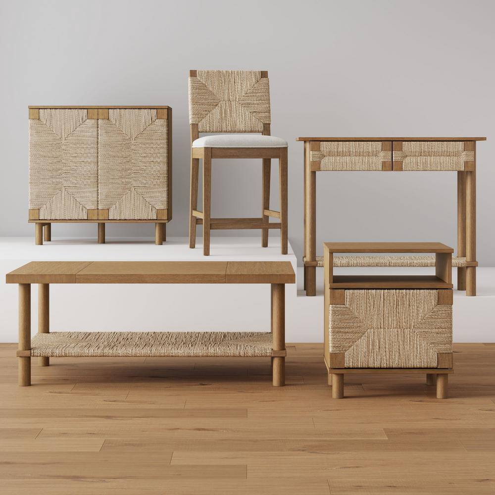 Beacon Bohemian Seagrass and Boucle Counter Height Bar Stools, Set of 4