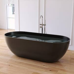 Ariana 69 in. x 30 in. Stone Resin Solid Surface Flatbottom Freestanding Soaking Bathtub in Black