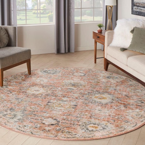 Oushak Home Rust 8 ft. x 8 ft. Floral Traditional Round Area Rug