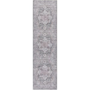 Machine Washable Series 1 Ivory Grey 2 ft. x 6 ft. Distressed Traditional Runner Area Rug